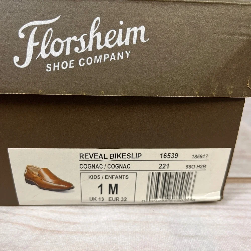 Florsheim Kids Reveal Bikeslip Cognac Leather Dress Shoes Loafers 1 1M